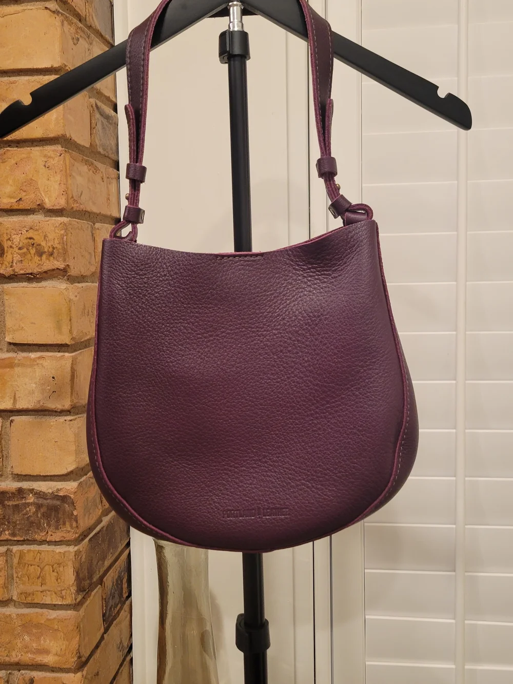 Portland Leather Plum Pebbled Shoulder Bag with Adjustable Strap - Picture 1 of 6
